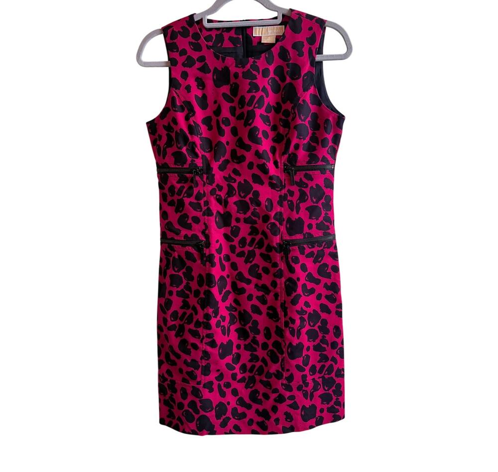 Michael Kors Pink Leopard Print Sleeveless Sheath Dress Women’s Size 4 Office